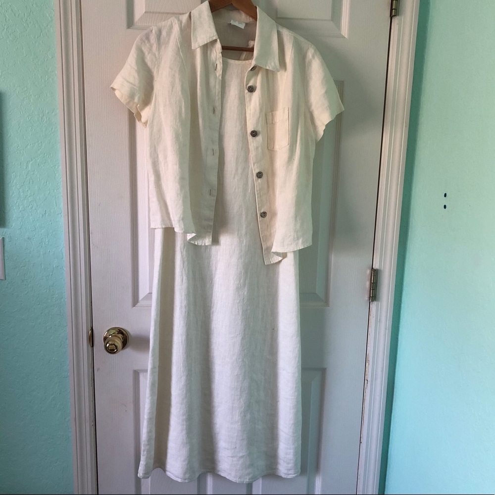 Vintage white linen dress and shirt set size 8